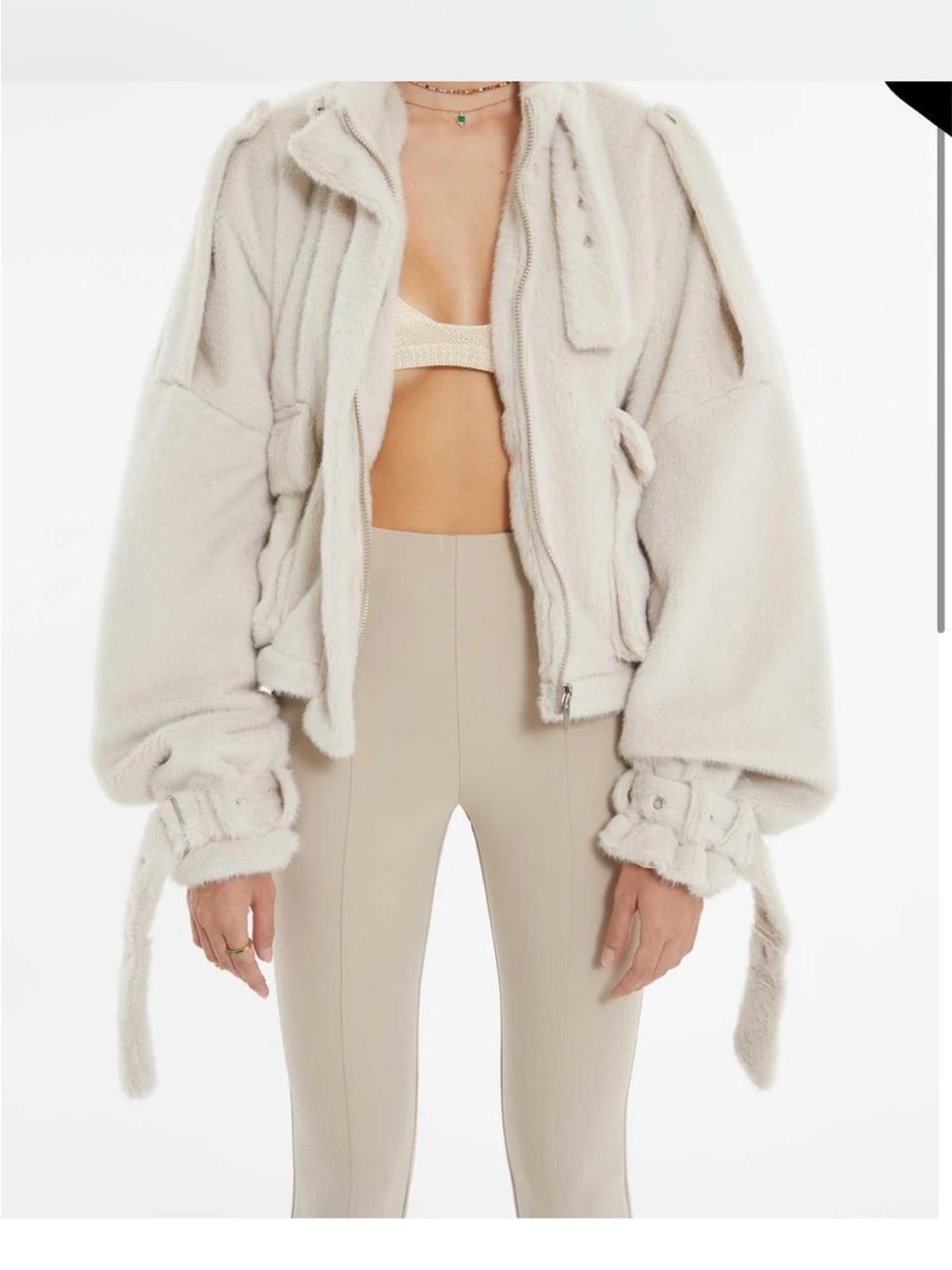 Plush Cream Teddy Bomber Jacket with Adjustable Cuffs